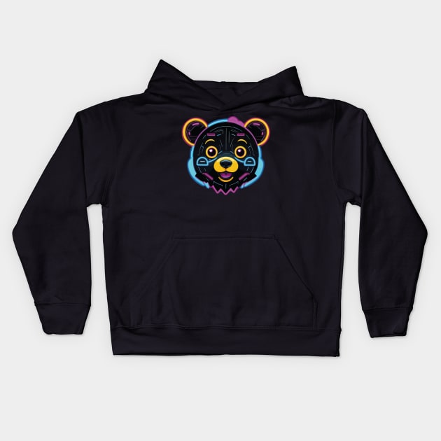 neon cyberpunk bear Kids Hoodie by chems eddine